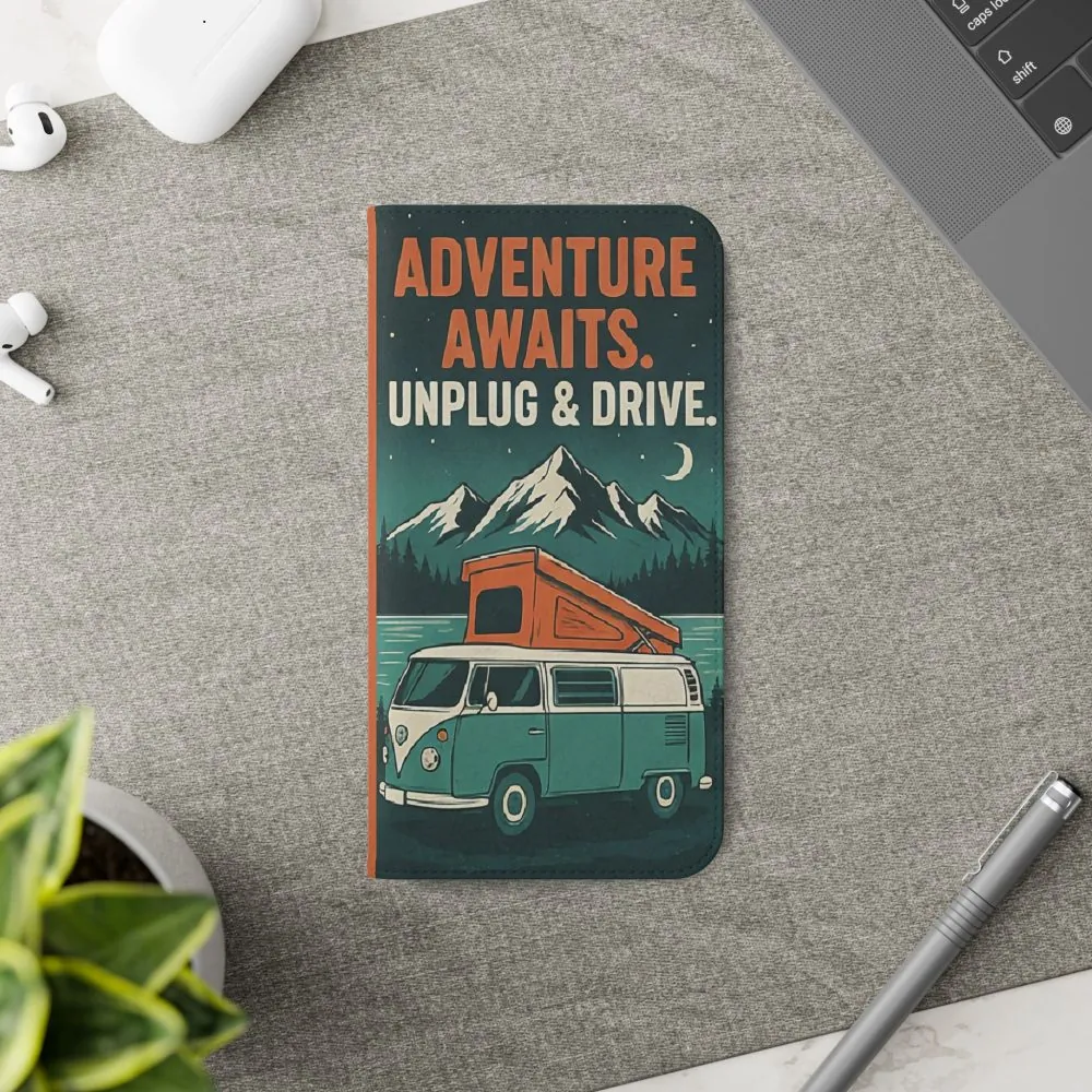 Flip Phone Case — "Adventure Awaits, Fuel Your Journey, Not the WiFi" Wallet Cover