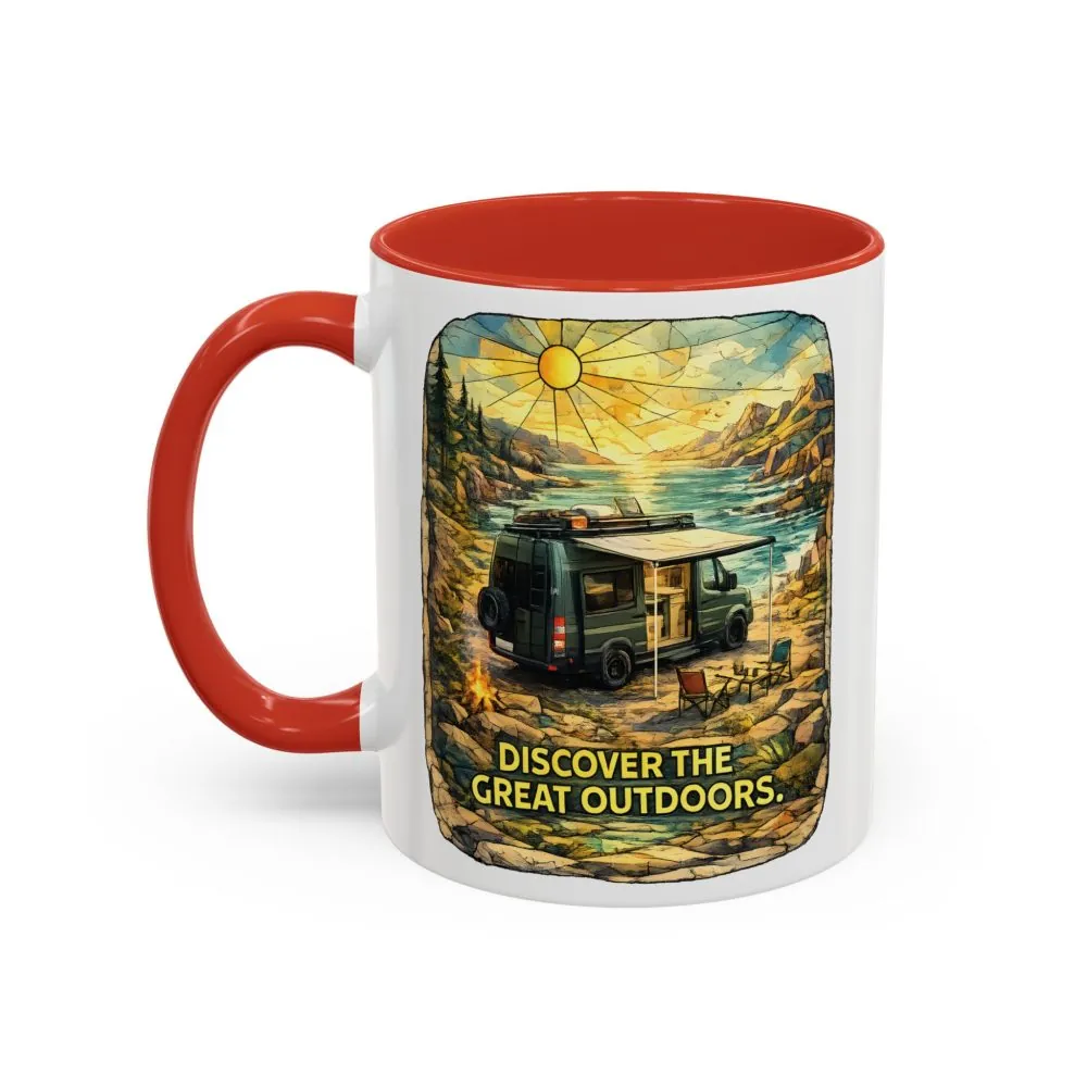 Accent Coffee Mug (11, 15oz) — "Discover The Great Outdoors" Design Cubic-Line