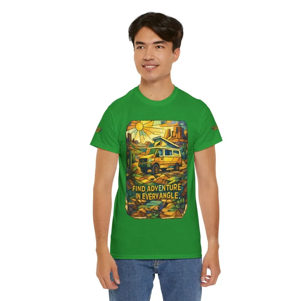 Unisex Heavy Cotton Tee — "Find Adventure In Every Corner" Design Cubic-Line