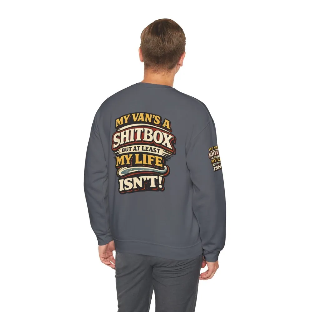 Unisex Heavy Blend™ Crewneck Sweatshirt — "My Van`s A Shitbox" Design F**K-Line