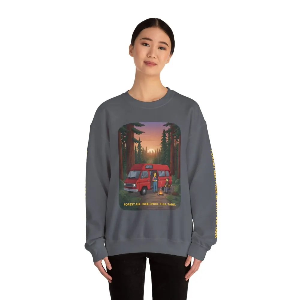 Unisex Heavy Blend™ Crewneck Sweatshirt — "Forest Air Free Spirit Full Tank" Design Sitcom-Line