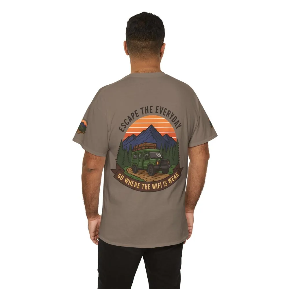 Unisex Heavy Cotton Tee — "Go Where the WiFi Is Weak" Adventure Shirt