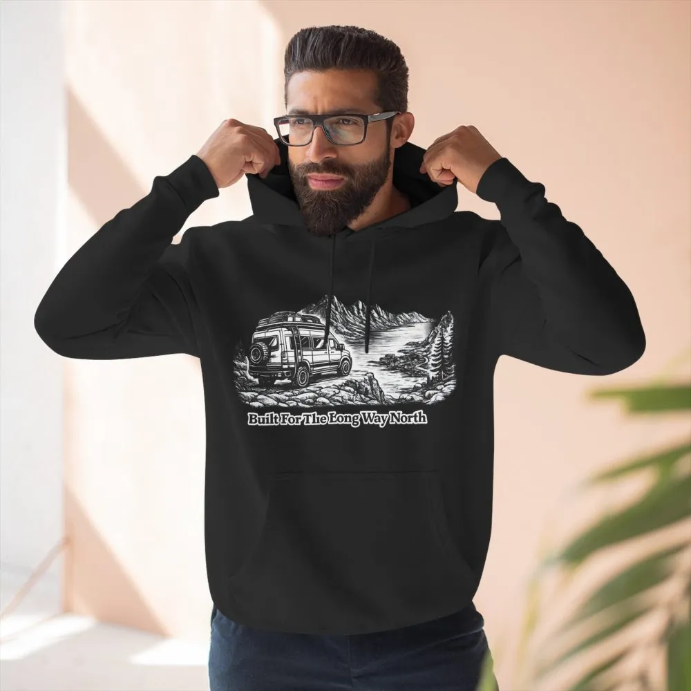 Three-Panel Fleece Hoodie - "Built For The Long Way North" Design Minimal-Line