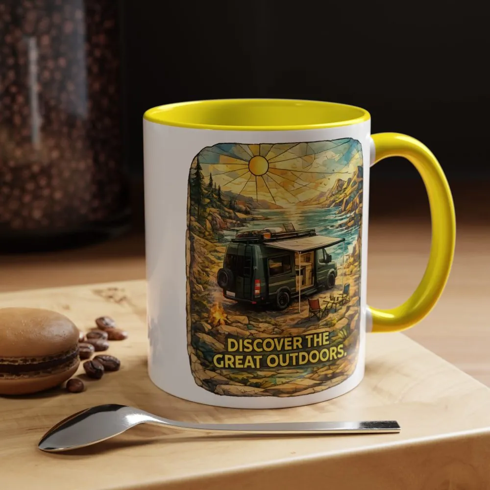 Accent Coffee Mug (11, 15oz) — "Discover The Great Outdoors" Design Cubic-Line