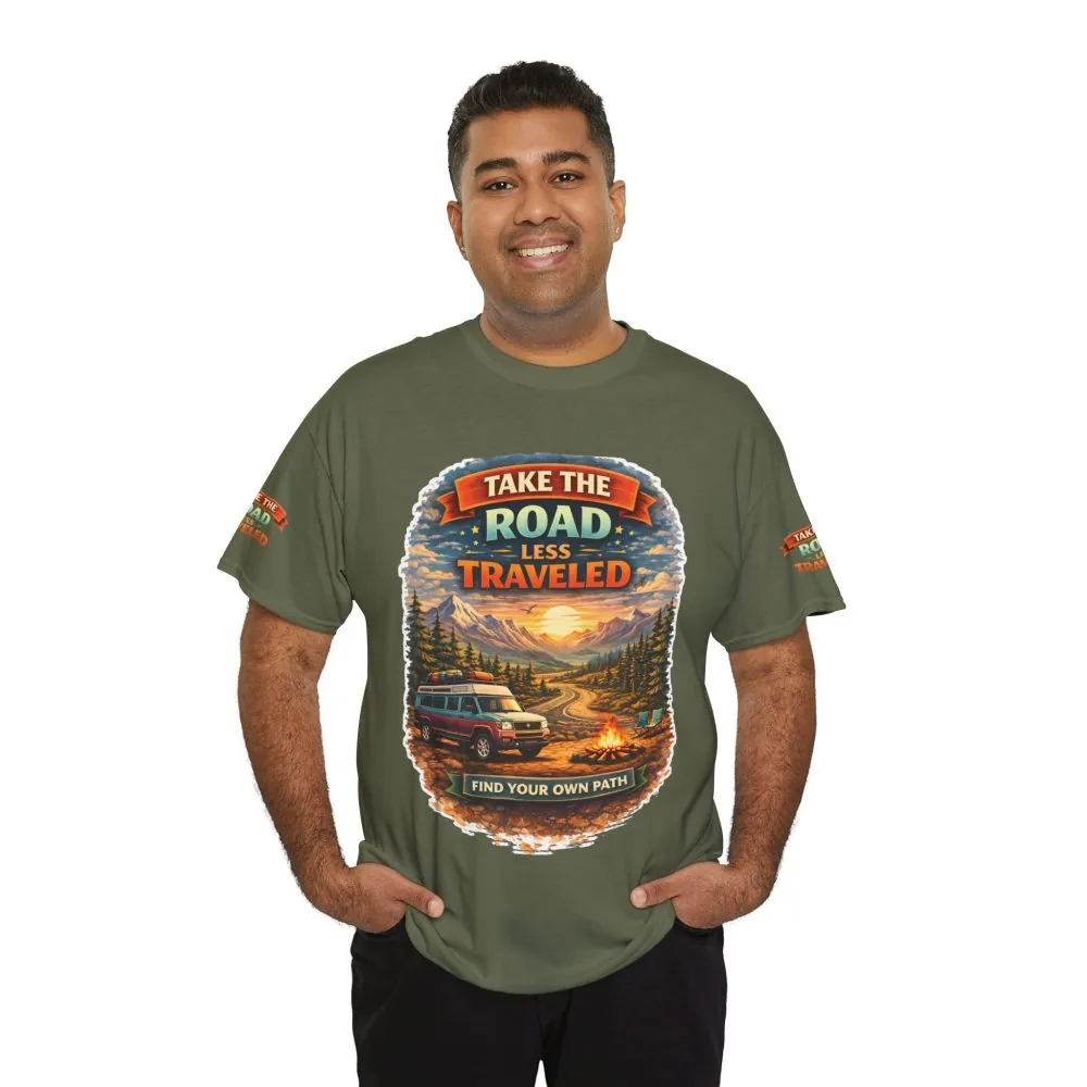 Unisex Heavy Cotton Tee — "Take The Road Less Traveled" Design Scenic-Line