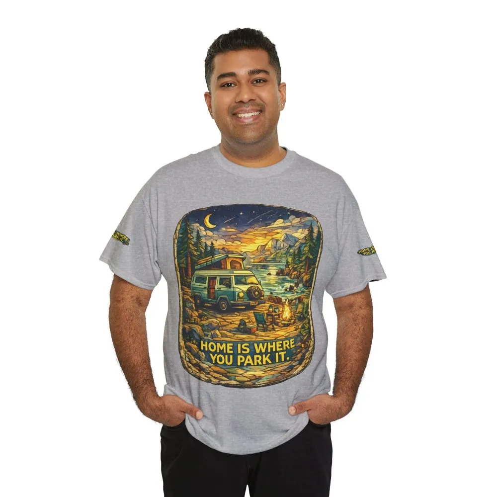 Unisex Heavy Cotton Tee — "Home Is Where You Park It" Design Cubic-Line
