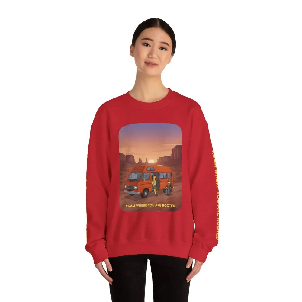 Unisex Heavy Blend™ Crewneck Sweatshirt — "Roam Where You Are Rooted" Design Sitcom-Line
