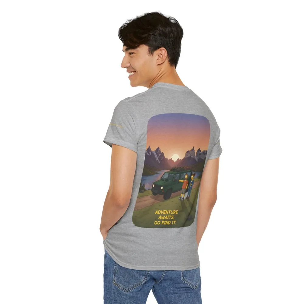 Unisex Heavy Cotton Tee — "Adventure Awaits-Go Find It" Design Sitcom-Line