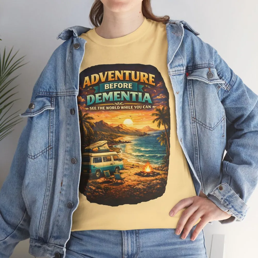 Unisex Heavy Cotton Tee — "Adventure Before Dementia" Design Scenic-Line
