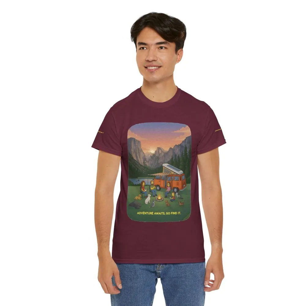 Unisex Heavy Cotton Tee — "Adventure Awaits-Go Find It" Design Sitcom-Line