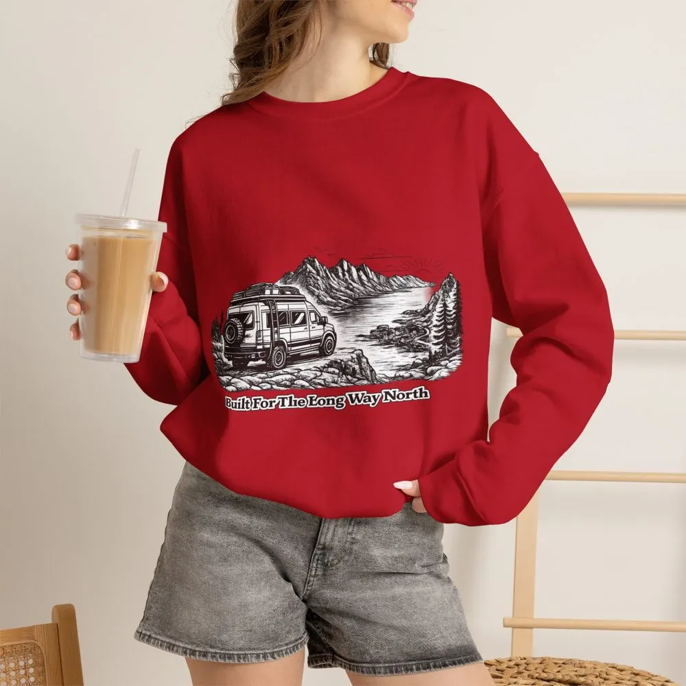 Unisex Heavy Blend™ Crewneck Sweatshirt — "Built For The Long Way North" Design Minimal-Line