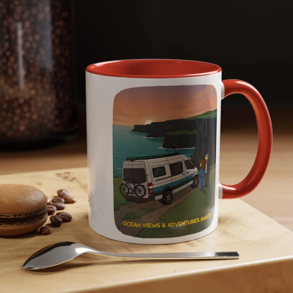 Accent Coffee Mug (11, 15oz) — "Ocean Views-Adventures Awaits" Design Sitcom-Line