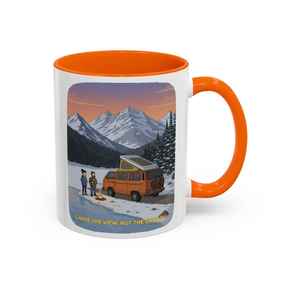 Accent Coffee Mug (11, 15oz) — "Chase The Views-Not The Crowds"" Design Sitcom-Line