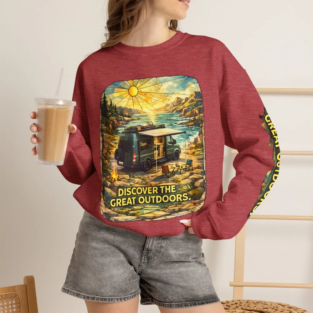 Unisex Heavy Blend™ Crewneck Sweatshirt — "Discover The Great Outdoors" Design Cubic-Line