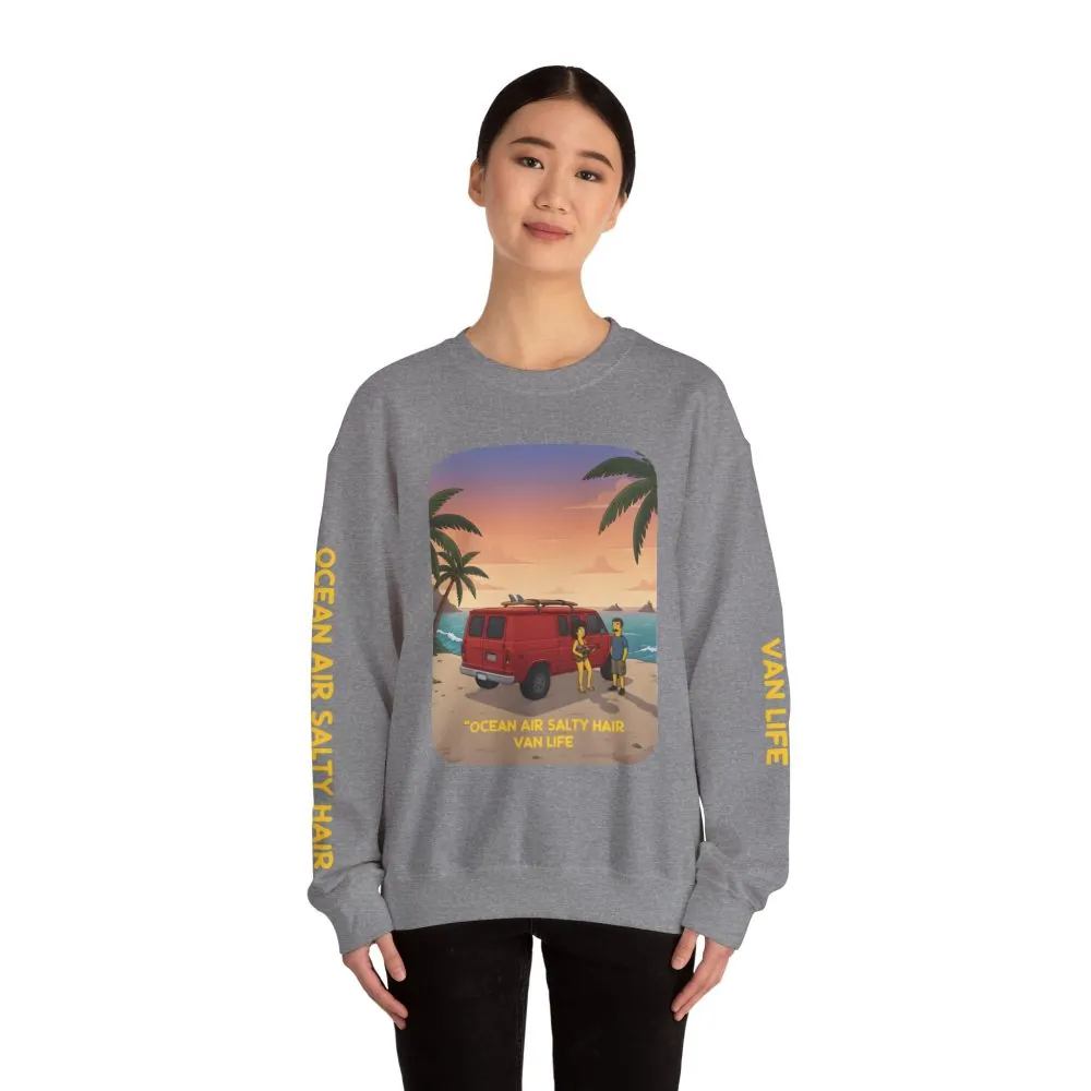 11577155855301271072_2048.jpeg Unisex Heavy Blend™ Crewneck Sweatshirt — "Ocean Air Salty Hair Van Life" Design Sitcom-Line