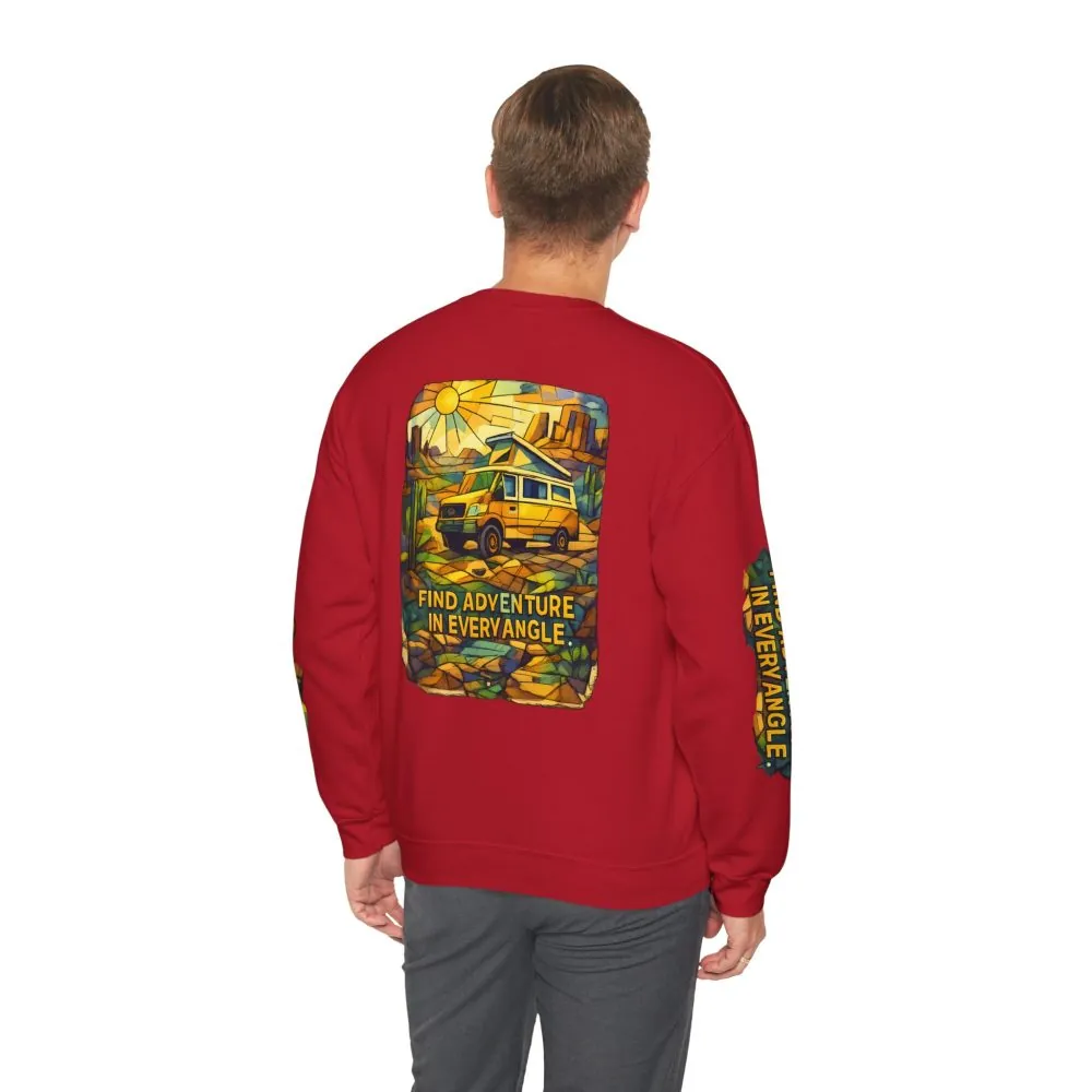 Unisex Heavy Blend™ Crewneck Sweatshirt — "Find Adventure In Every Corner" Design Cubic-Line