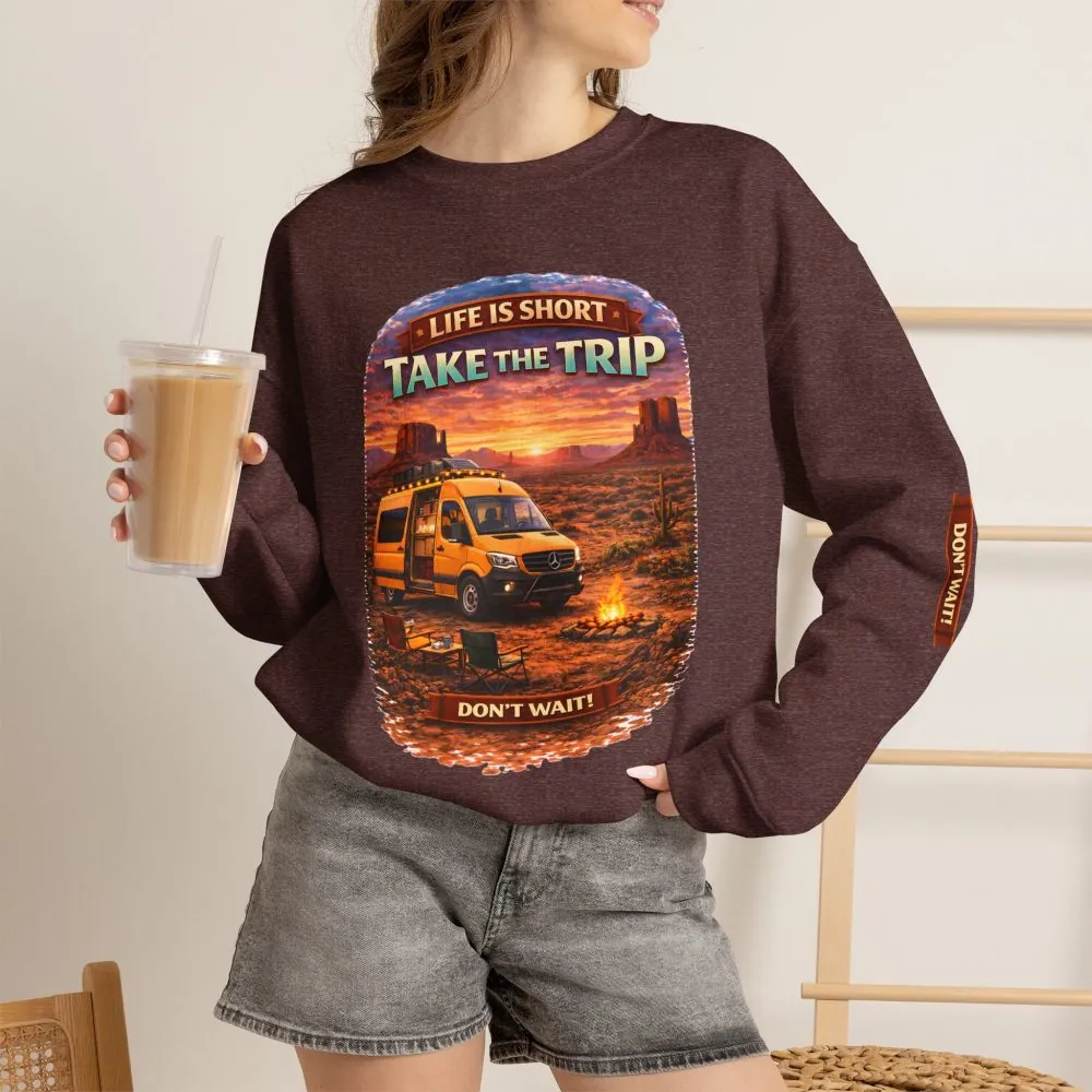 Unisex Heavy Blend™ Crewneck Sweatshirt — "Life Is To Short-Take The Trip" Design Scenic-Line