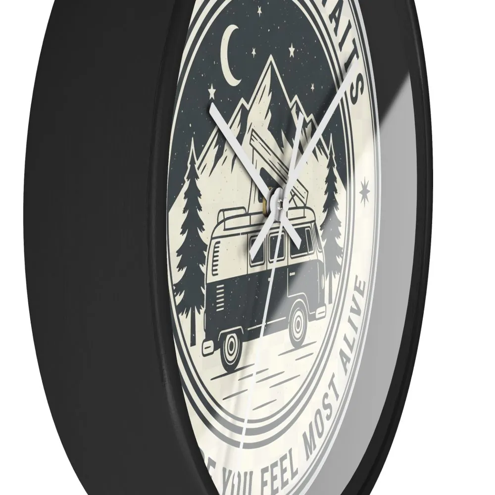 11603145536987859424_2048.jpeg Wall Clock — "Adventure Awaits-Go Where You Feel Most Alive" Camper Van Mountain Travel Timepiece