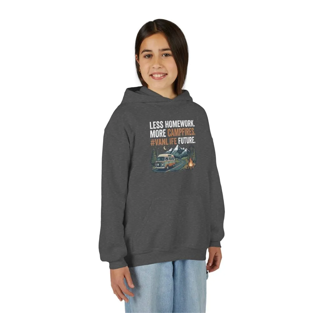 Youth Hoodie(Gildan) – Less Worry, More Campfires #VanLife Adventure Pullover