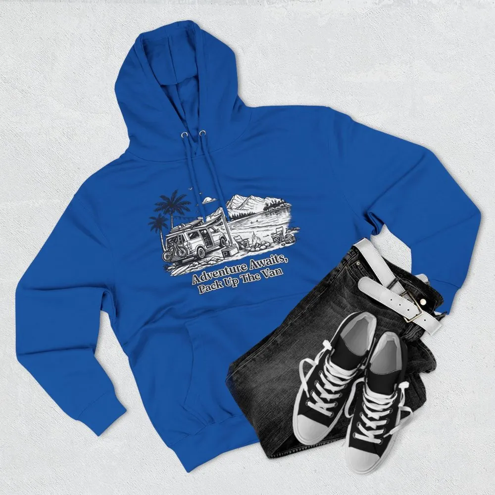 Three-Panel Fleece Hoodie - "Adventure Awaits,Pack Up The Van" Design Minimal-Line