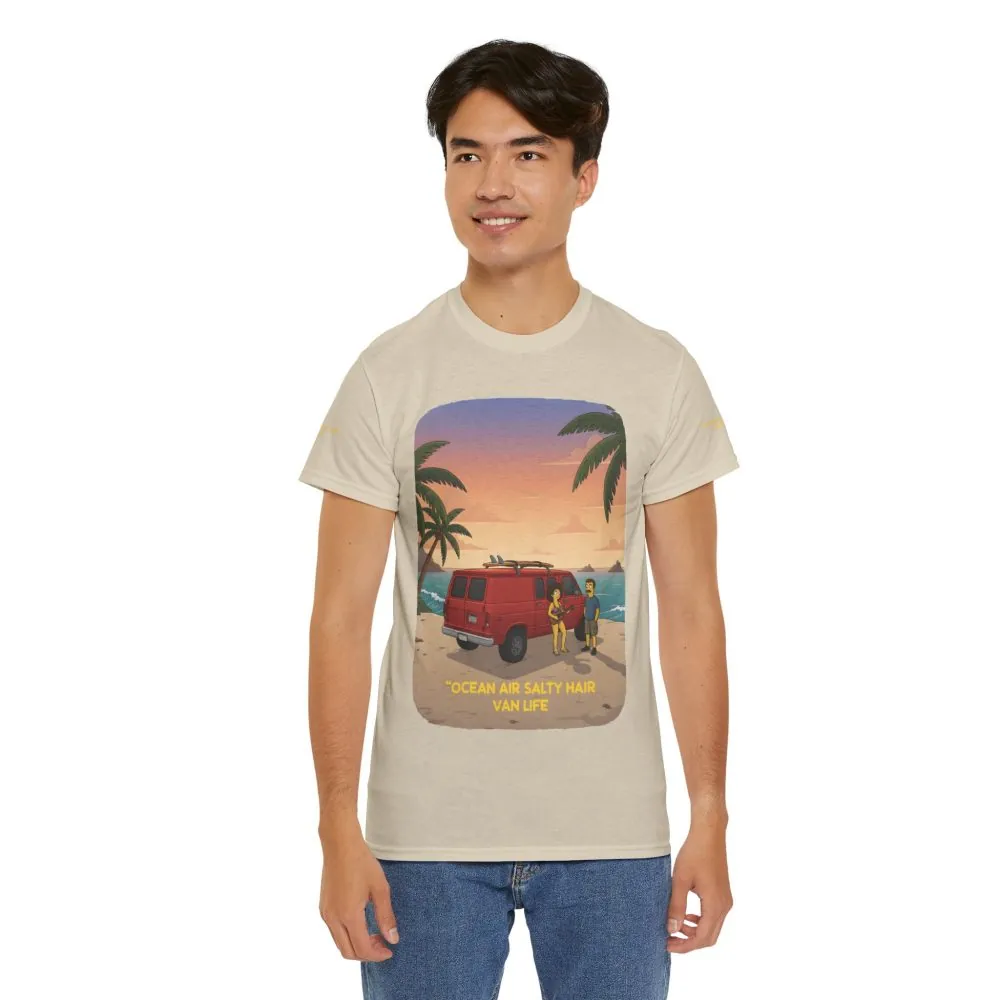 Unisex Heavy Cotton Tee — "Ocean Air Salty Hair Van Life" Design Sitcom-Line