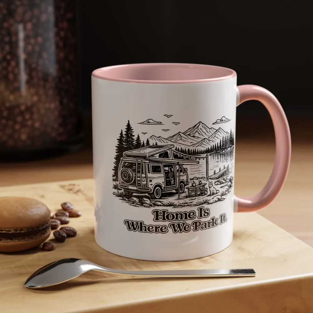 Accent Coffee Mug (11, 15oz) — "Home Is Where You Park It" Design Minimal-Line