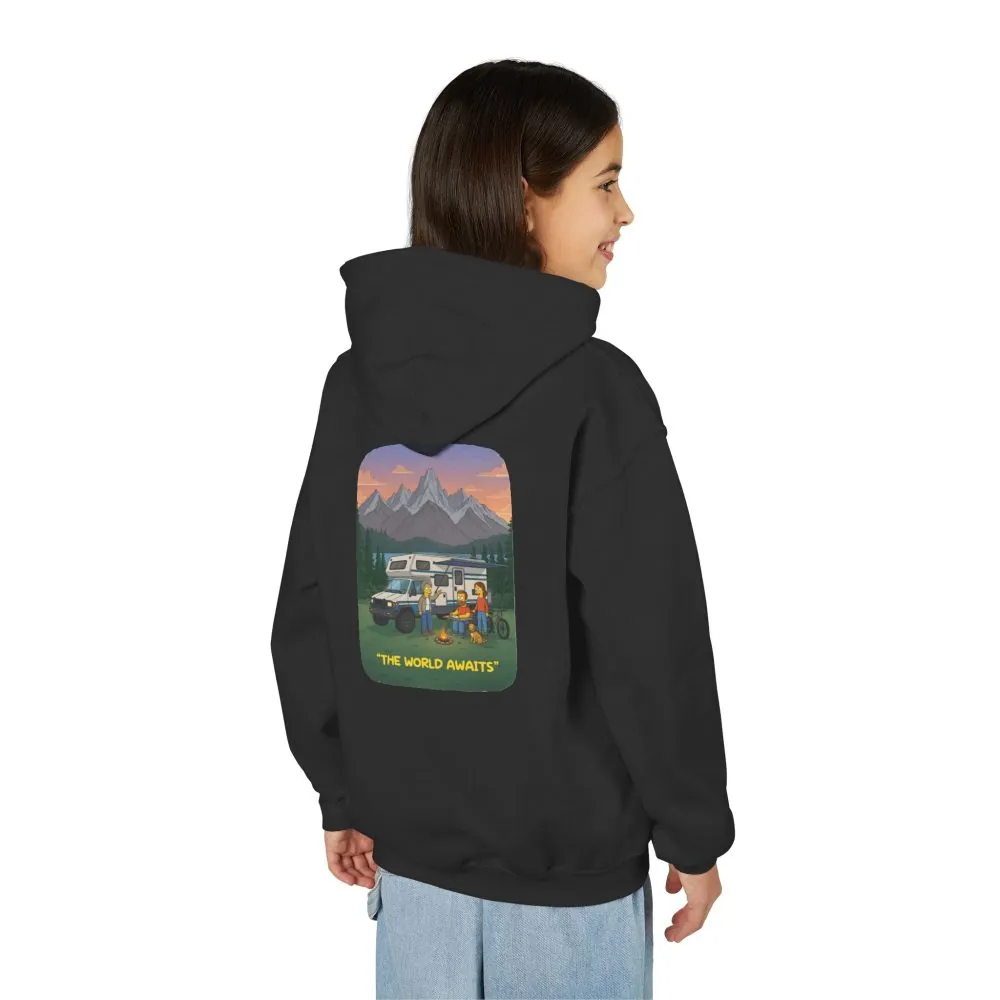 Youth Hoodie(Gildan) – "The World Awaits" (Design Sitcom-Line)