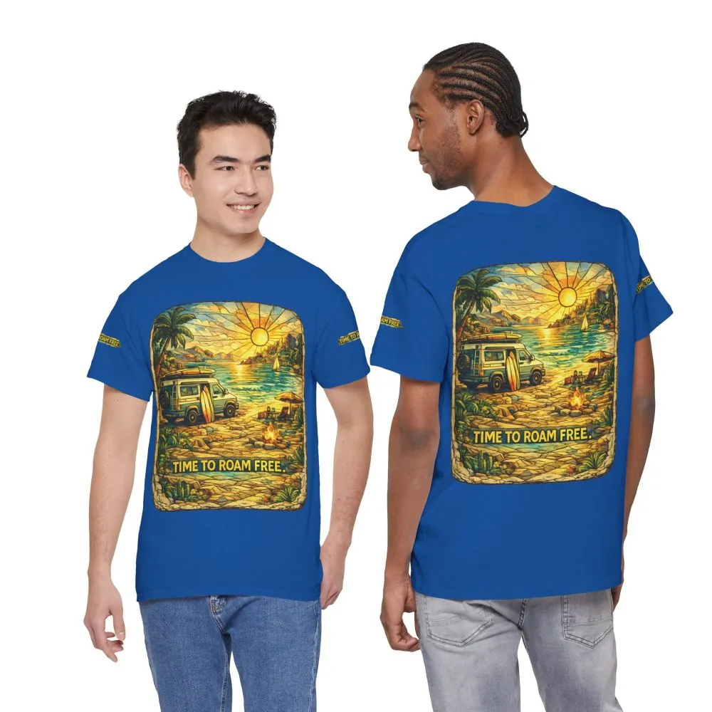 11614212462784781374_2048.jpeg Unisex Heavy Cotton Tee — "Time To Roam Free" Design Cubic-Line