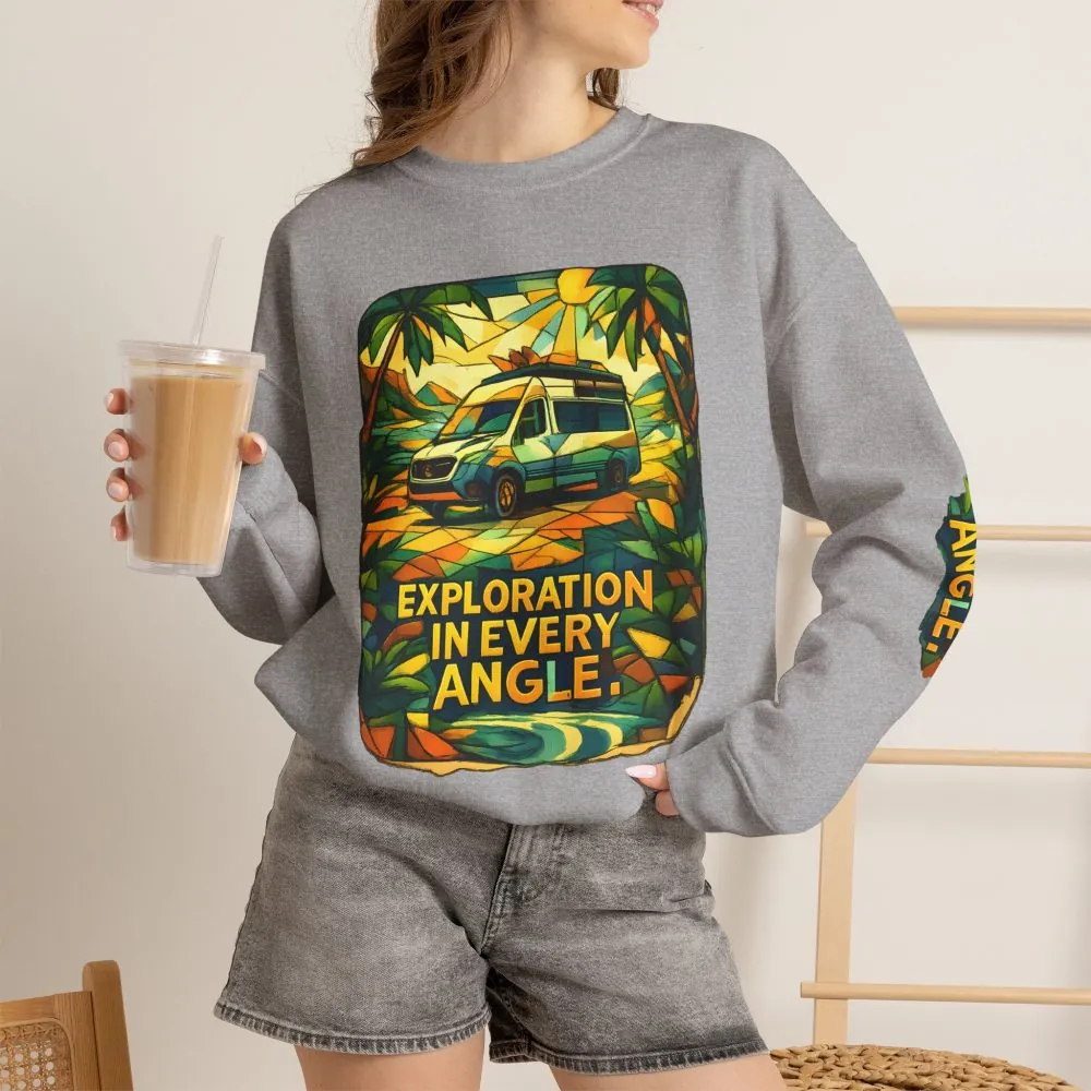 Unisex Heavy Blend™ Crewneck Sweatshirt — "Exploration In Every Angle" Design Cubic-Line