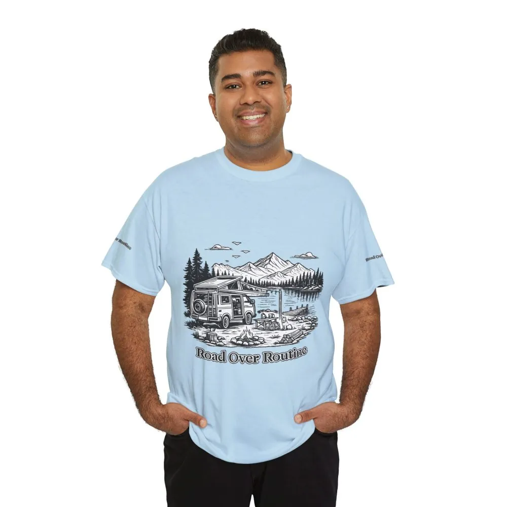 11631538425220826766_2048.jpeg Unisex Heavy Cotton Tee — "Road Over Routine" Design Minimal-Line