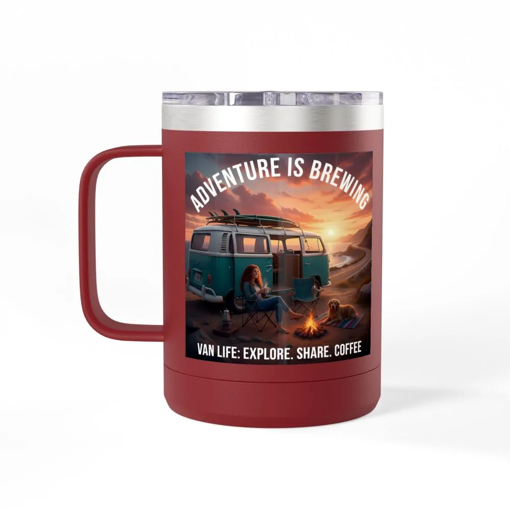 11641312447338952545_2048.jpeg Coffee Mug Tumbler, 15oz-- "Adventure Is Brewing"