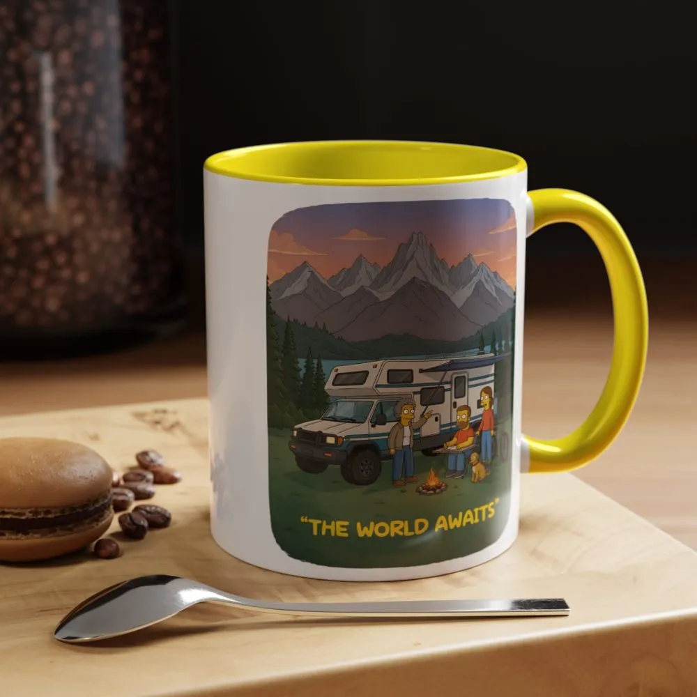 Accent Coffee Mug (11, 15oz) — "The World Awaits" Design Sitcom-Line