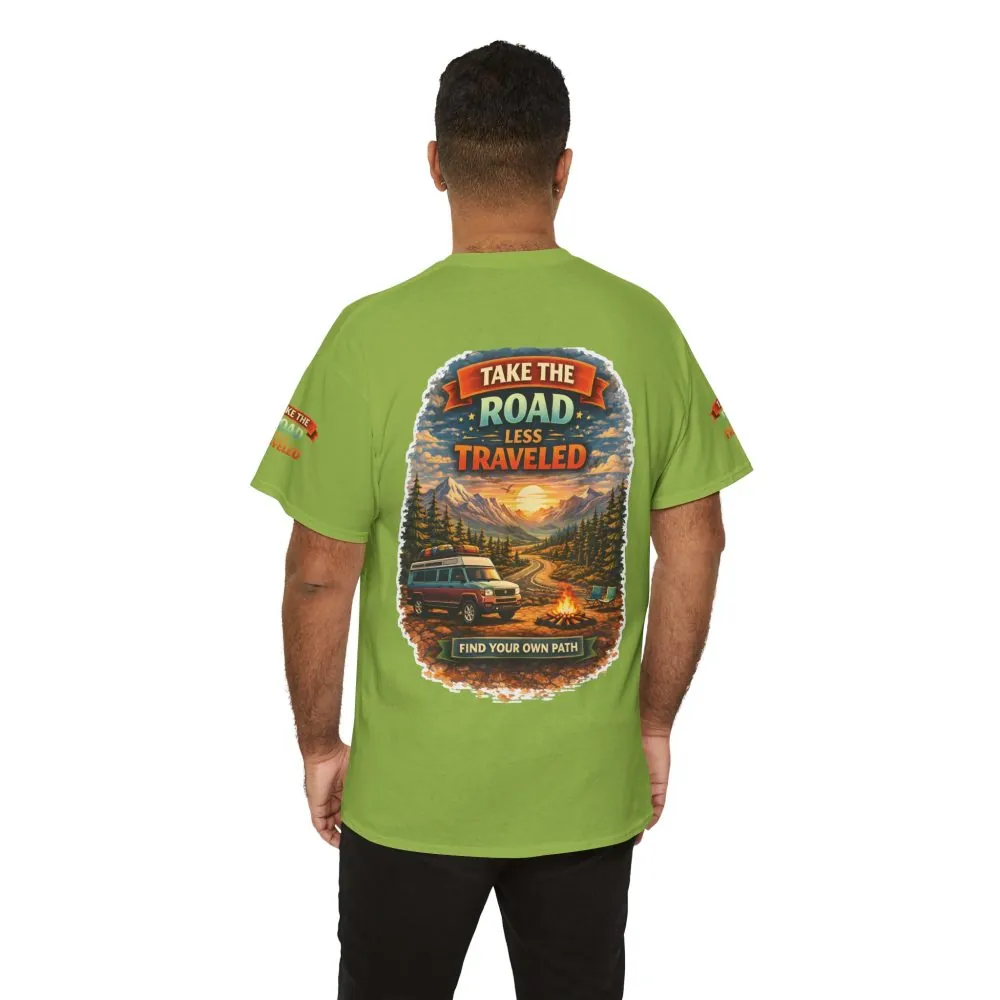 Unisex Heavy Cotton Tee — "Take The Road Less Traveled" Design Scenic-Line