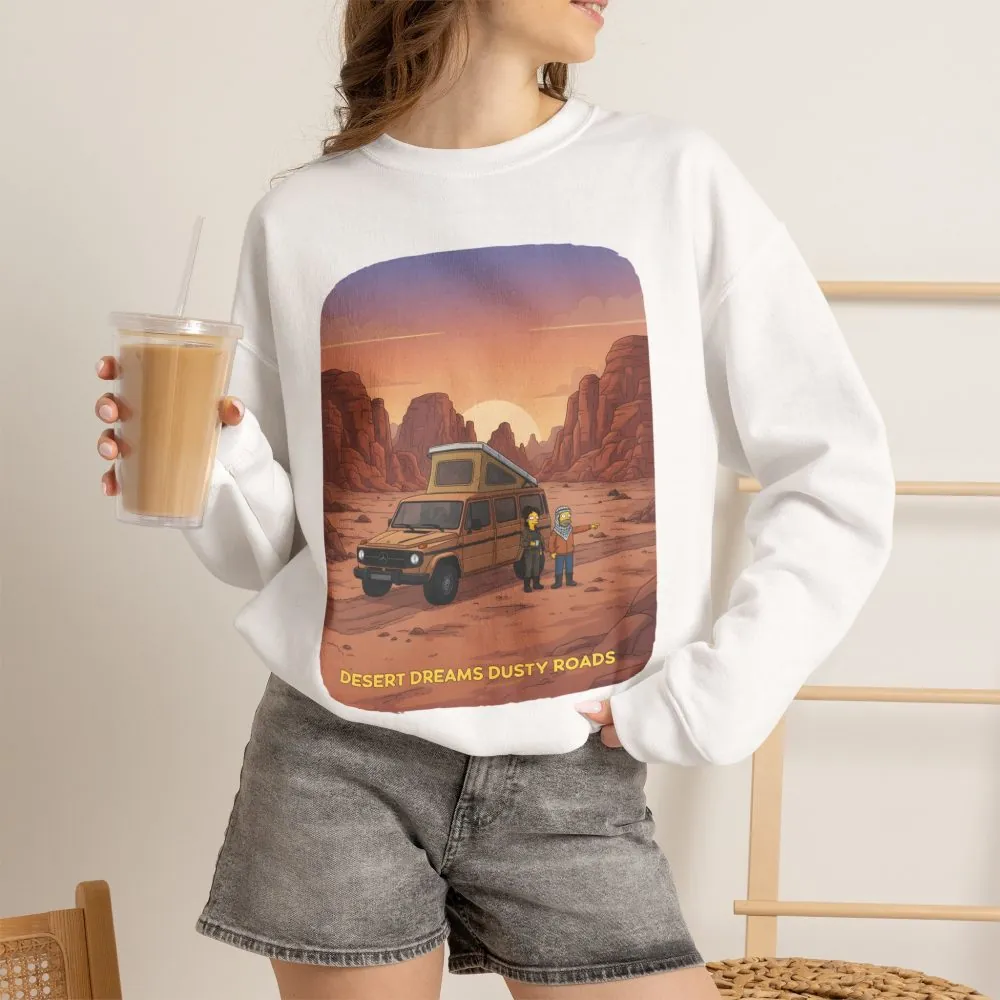 Unisex Heavy Blend™ Crewneck Sweatshirt — "Desert Dreams Dusty Roads" Design Sitcom-Line