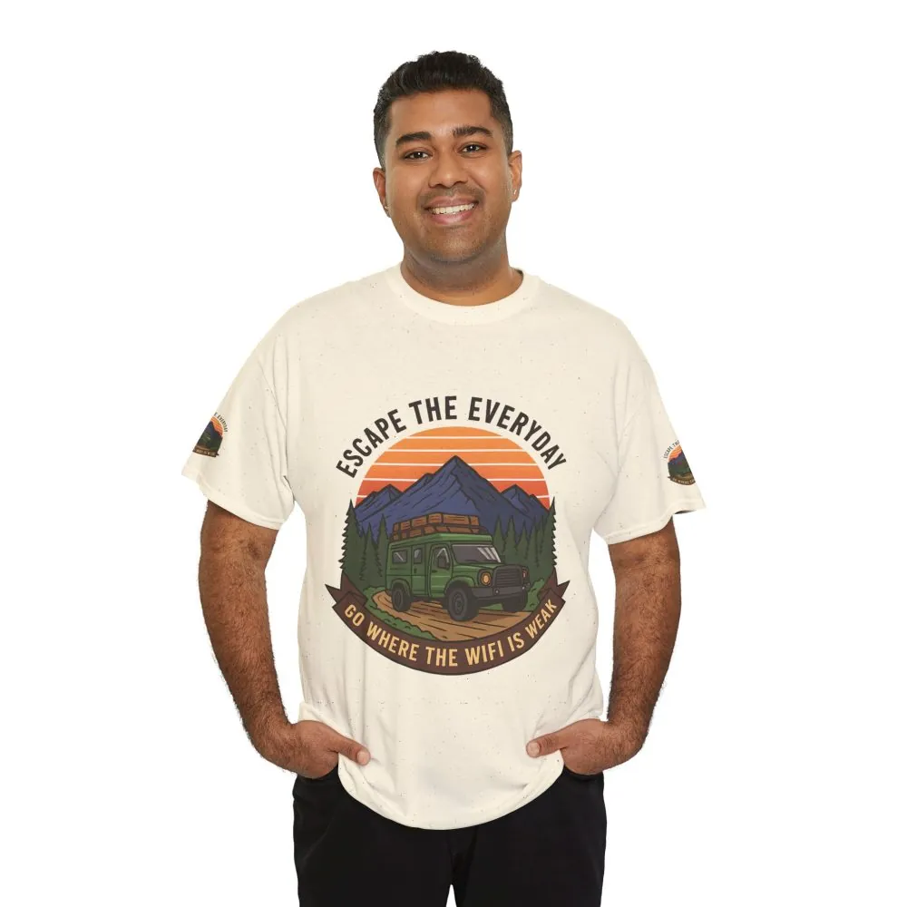 Unisex Heavy Cotton Tee — "Go Where the WiFi Is Weak" Adventure Shirt