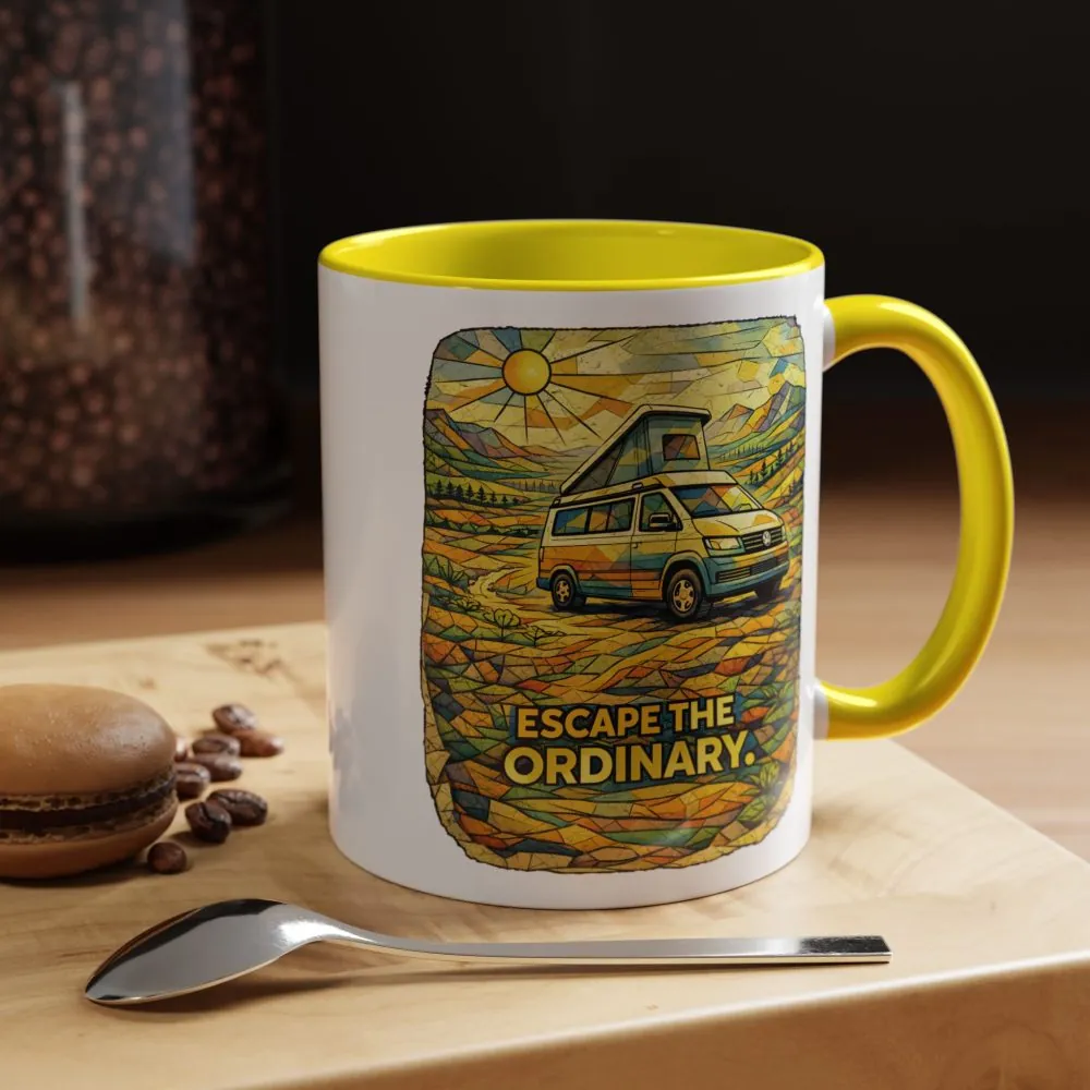 Accent Coffee Mug (11, 15oz) — "Escape The Ordinary" Design Cubic-Line
