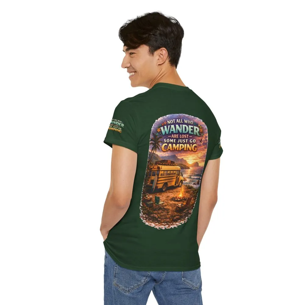 Unisex Heavy Cotton Tee — "Not All Who Wander Are Lost" Design Scenic-Line