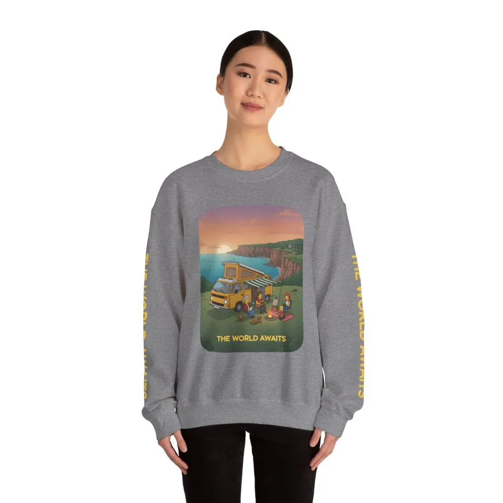 11662740001966436624_2048.jpeg Unisex Heavy Blend™ Crewneck Sweatshirt — "The World Awaits" Design Sitcom-Line