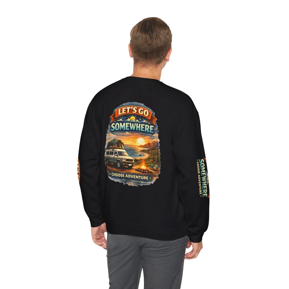 Unisex Heavy Blend™ Crewneck Sweatshirt — "Lets Go Somewhere" Design Scenic-Line