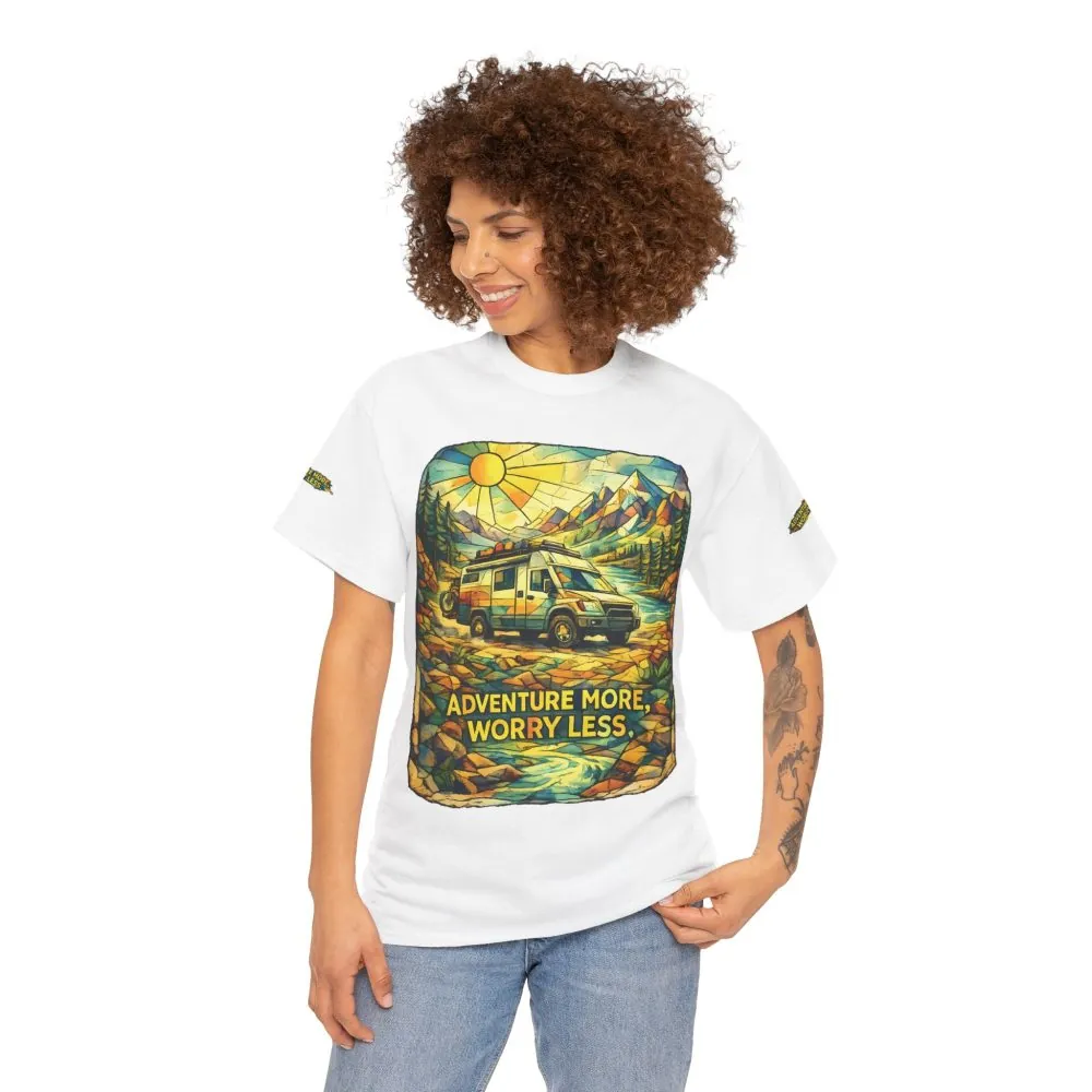 Unisex Heavy Cotton Tee — "Adventure More Worry Less" Design Cubic-Line