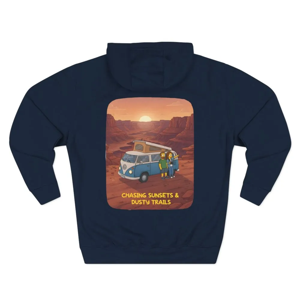 Three-Panel Fleece Hoodie - "Chasing Sunsets And Dusty Trails" Design Sitcom-Line