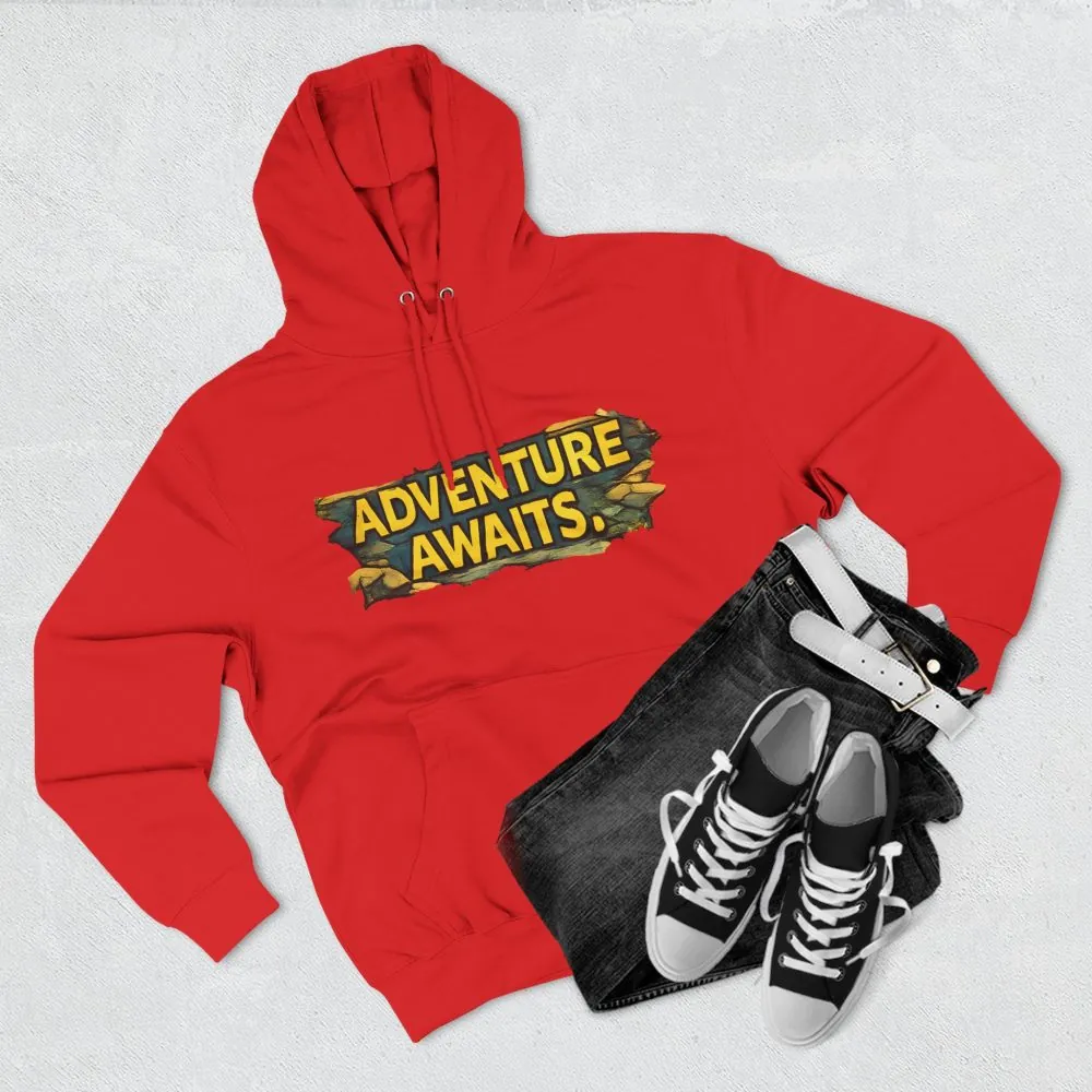 Three-Panel Fleece Hoodie - "Adventure Awaits" Design Cubic-Line