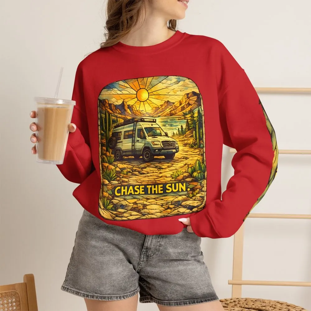 Unisex Heavy Blend™ Crewneck Sweatshirt — "Chase The Sun" Design Cubic-Line