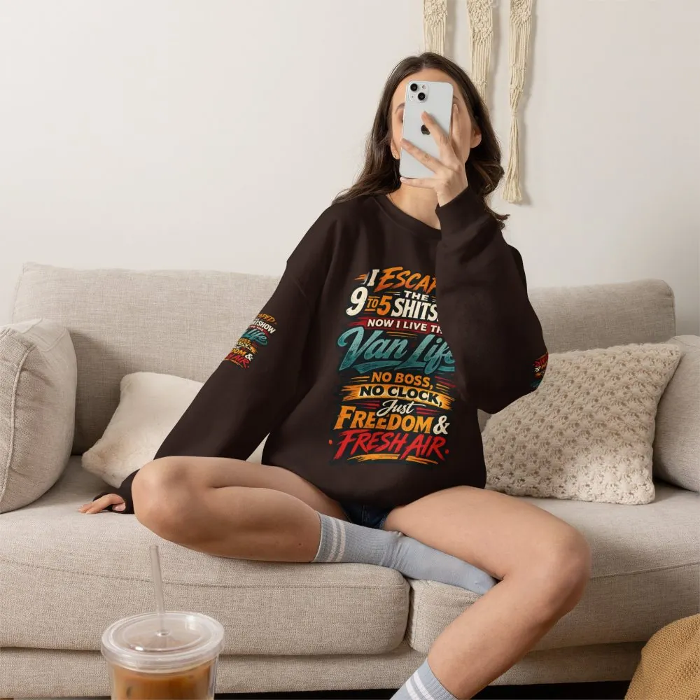 Unisex Heavy Blend™ Crewneck Sweatshirt — "I Escaped The 9 To 5" Design F**K-Line