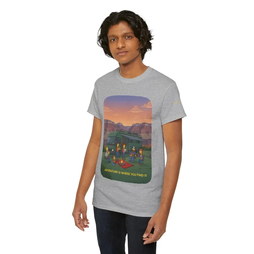 Unisex Heavy Cotton Tee — "Adventure Is Where You Find It" Design Sitcom-Line