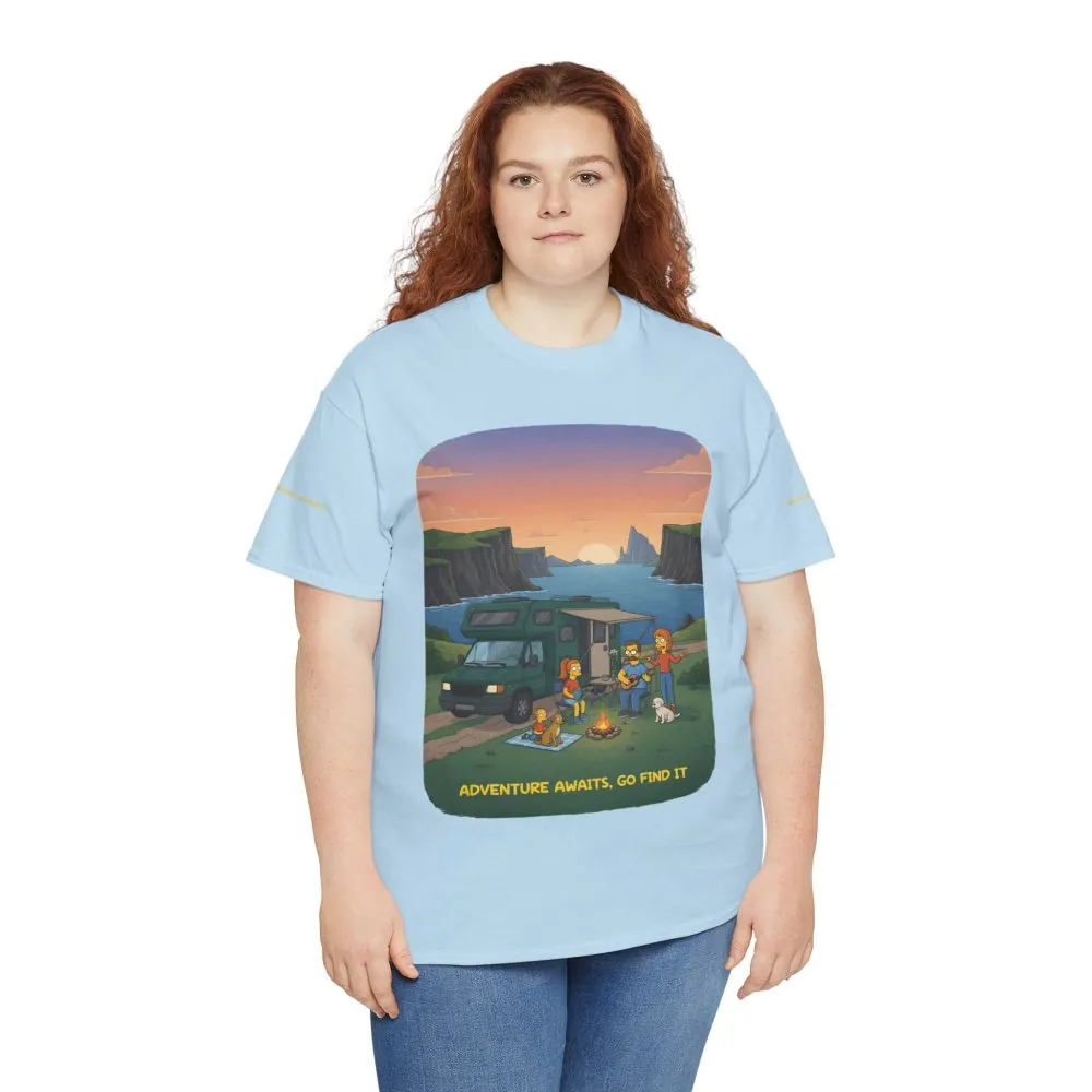 Unisex Heavy Cotton Tee — "Adventure Awaits-Go Find It" Design Sitcom-Line