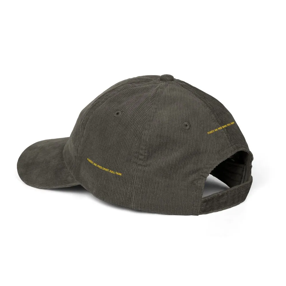 Vintage Corduroy Cap (Embroidery) — "Forest Air.Free Spirit.Full Tank" Embroidered Hat