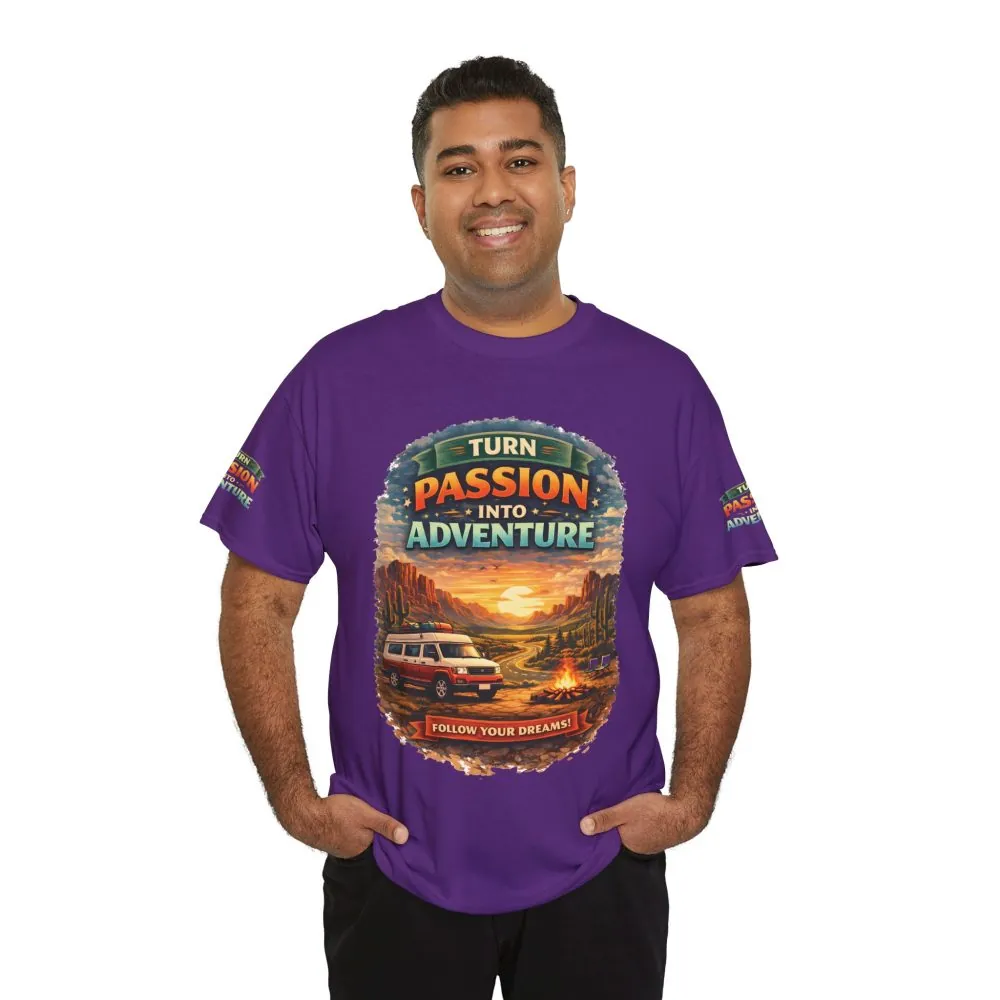 Unisex Heavy Cotton Tee — "Turn Passion Into Adventure" Design Scenic-Line