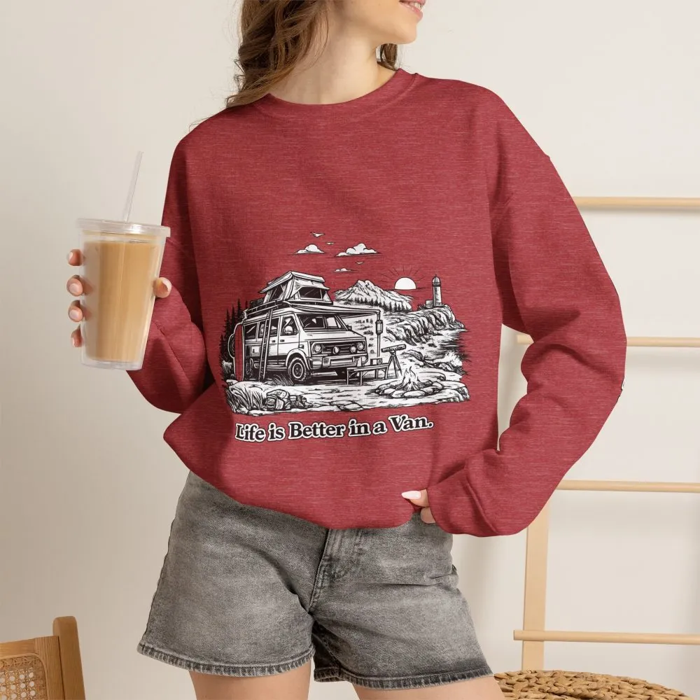 Unisex Heavy Blend™ Crewneck Sweatshirt — "Life Is Better In A Van" Design Minimal-Line