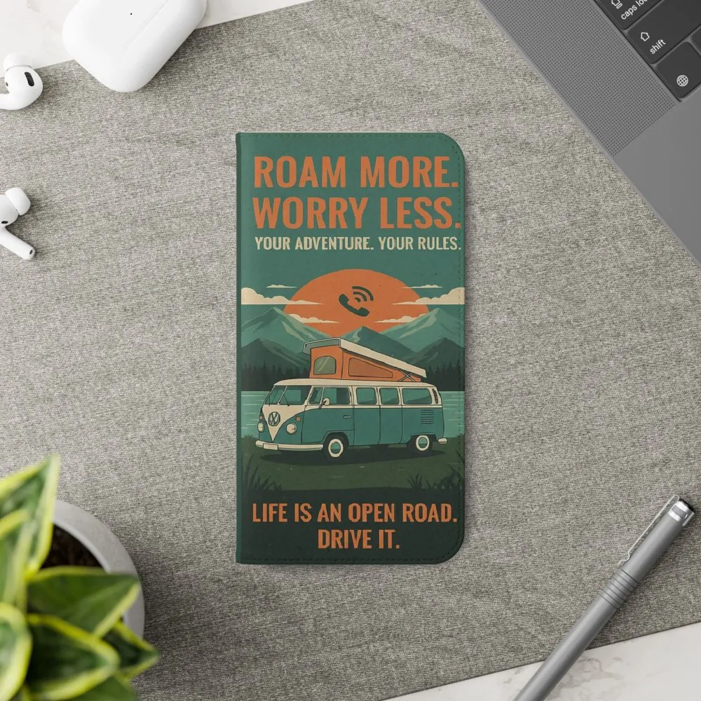 11724134704821353752_2048.jpeg Flip Phone Case — "Roam More Worry Less - Life Is An Open Road" Phone Wallet